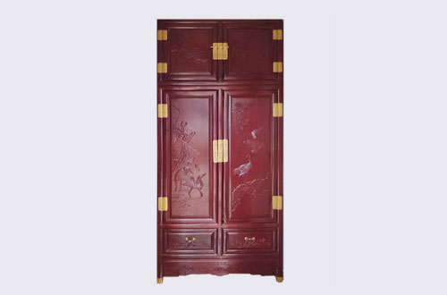 临漳高端中式家居装修深红色纯实木衣柜